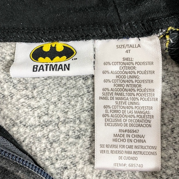 Batman Toddler Black & Yellow Full Zip Hoodie - Picture 6 of 13